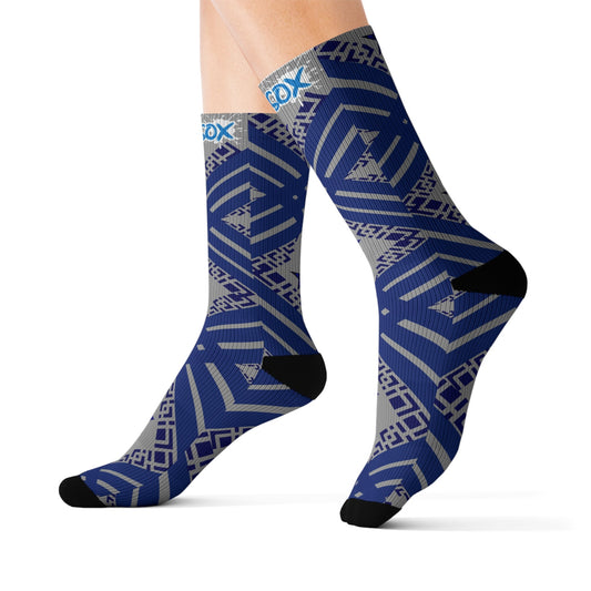 Slate Breeze Silver & BlueSlate Breeze Designer Socks
 
Elevate your style with our Slate Breeze designer socks, a perfect harmony of sophistication and boldness. Featuring a sleek grey and bAll Over Prints